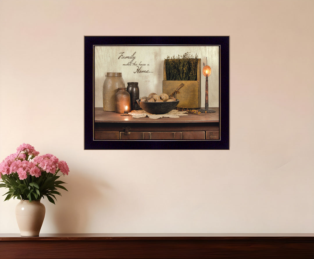 Family Makes a House a Home Black Framed Print Wall Art