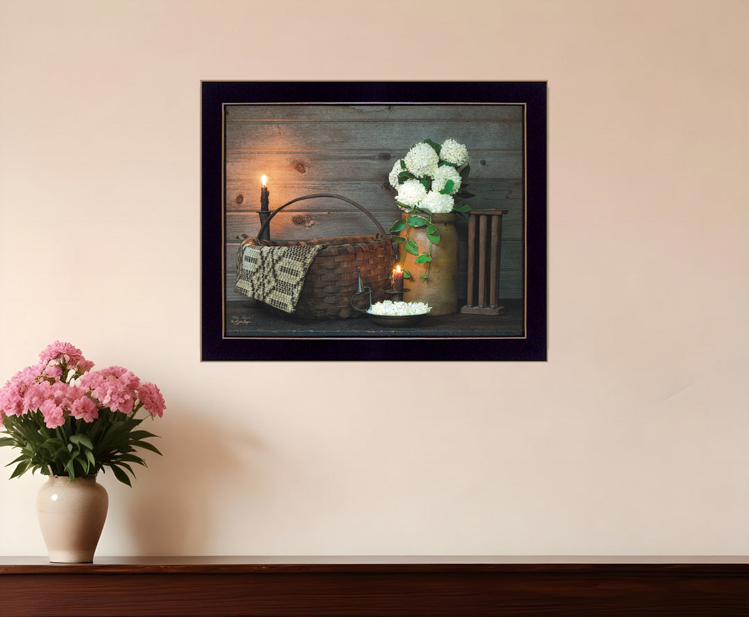 White Flowers 3 Black Framed Print Wall Art