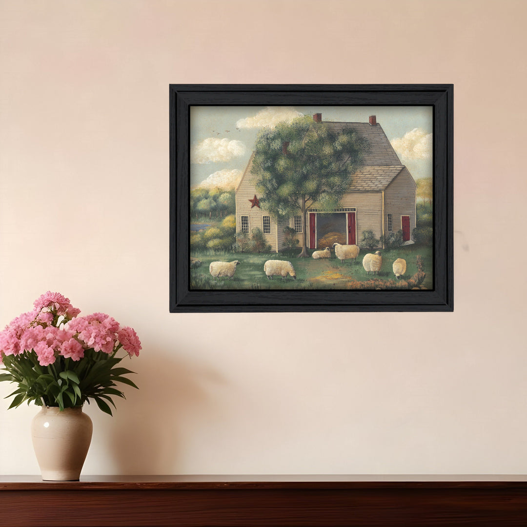 Wooly Sheep Black Framed Print Wall Art