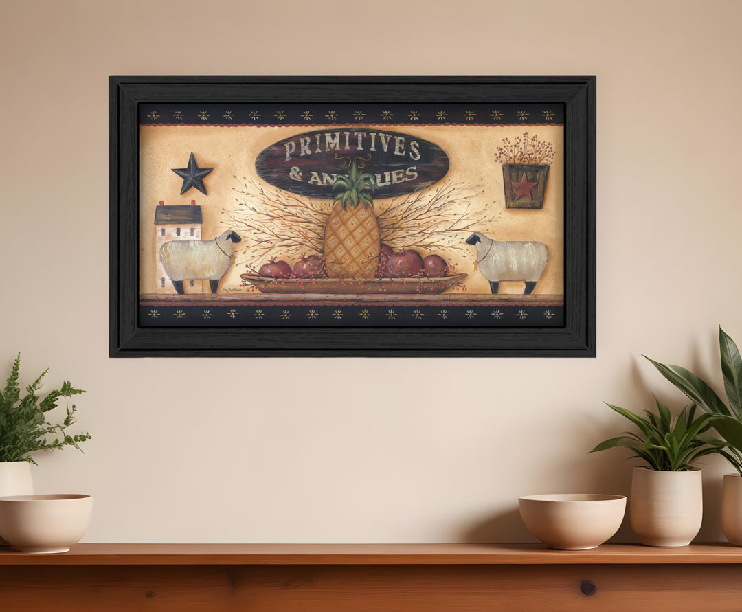 Primitive And Antiques Shelves Black Framed Print Wall Art