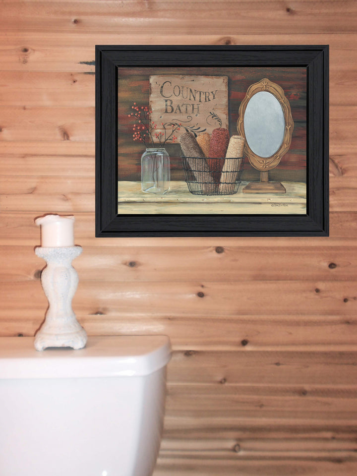 Country Bath 3 Black Framed Print Bathroom Wall Art