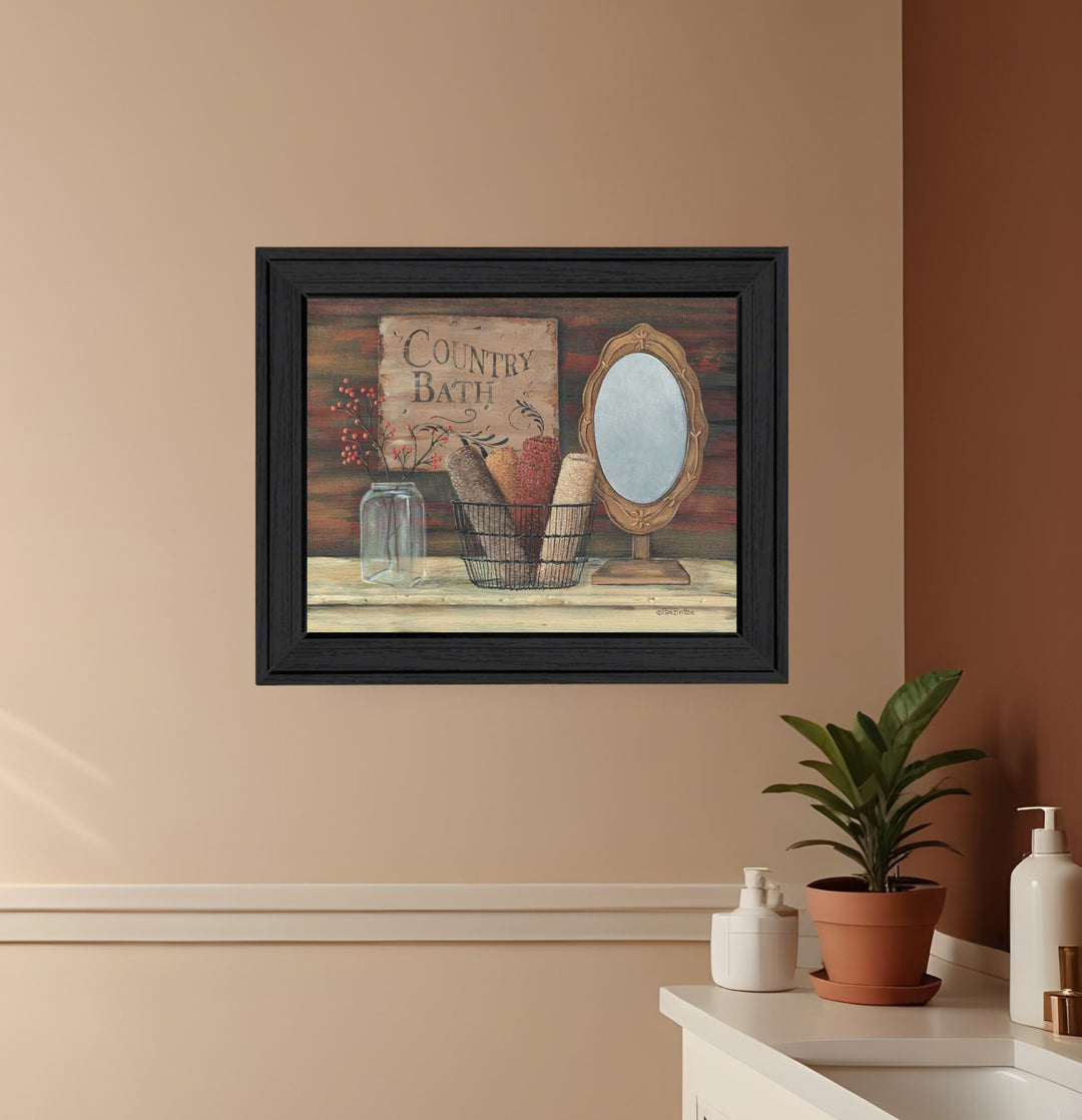 Country Bath 3 Black Framed Print Bathroom Wall Art