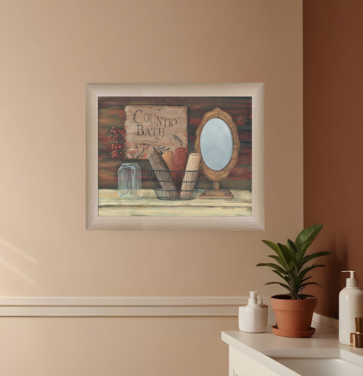 Country Bath 4 Brown Framed Print Bathroom Wall Art