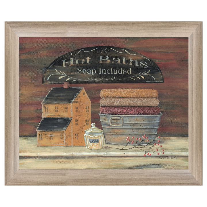 HOT BATH 5 Brown Framed Print Bathroom Wall Art