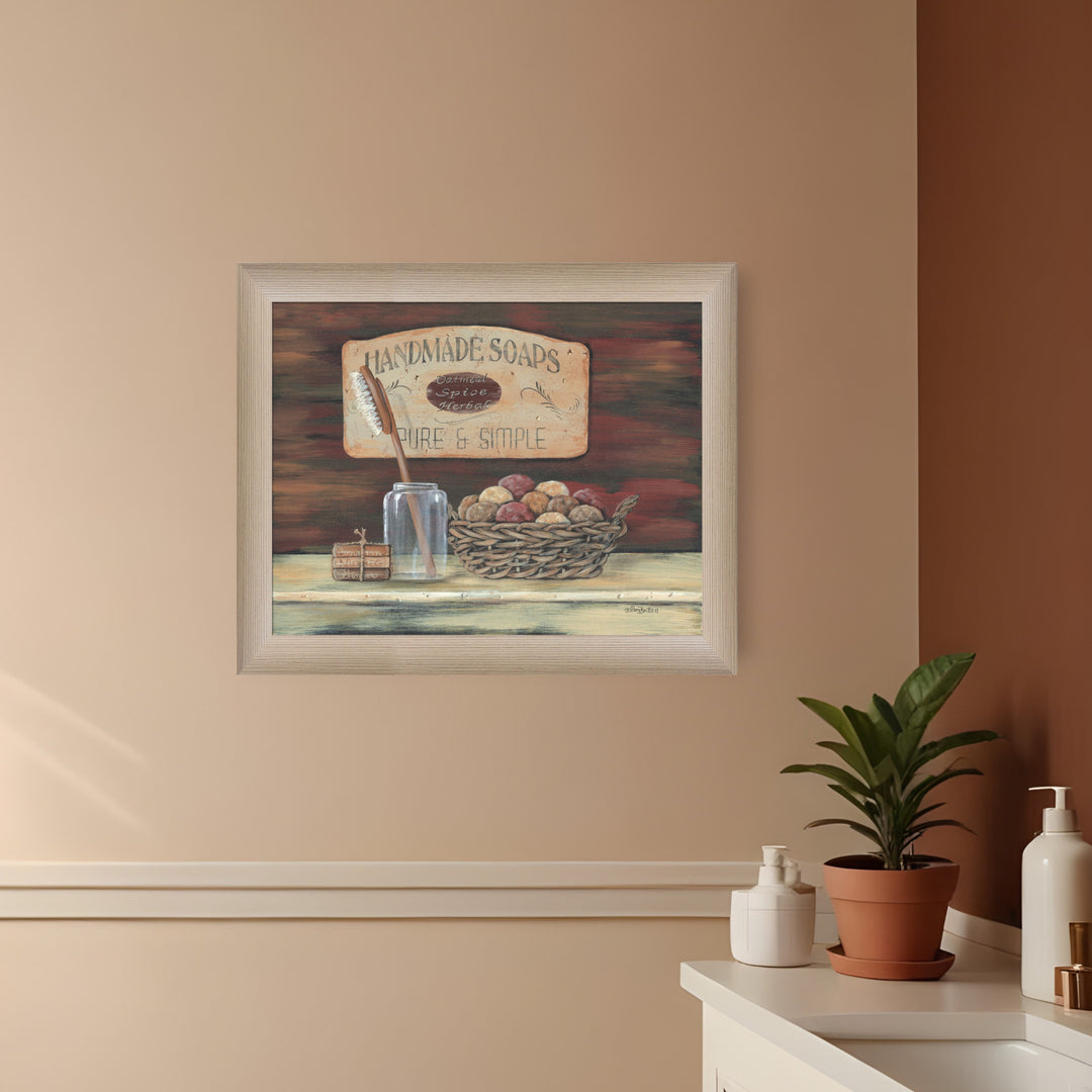 HANDMADE SOAPS 2 Brown Framed Print Bathroom Wall Art