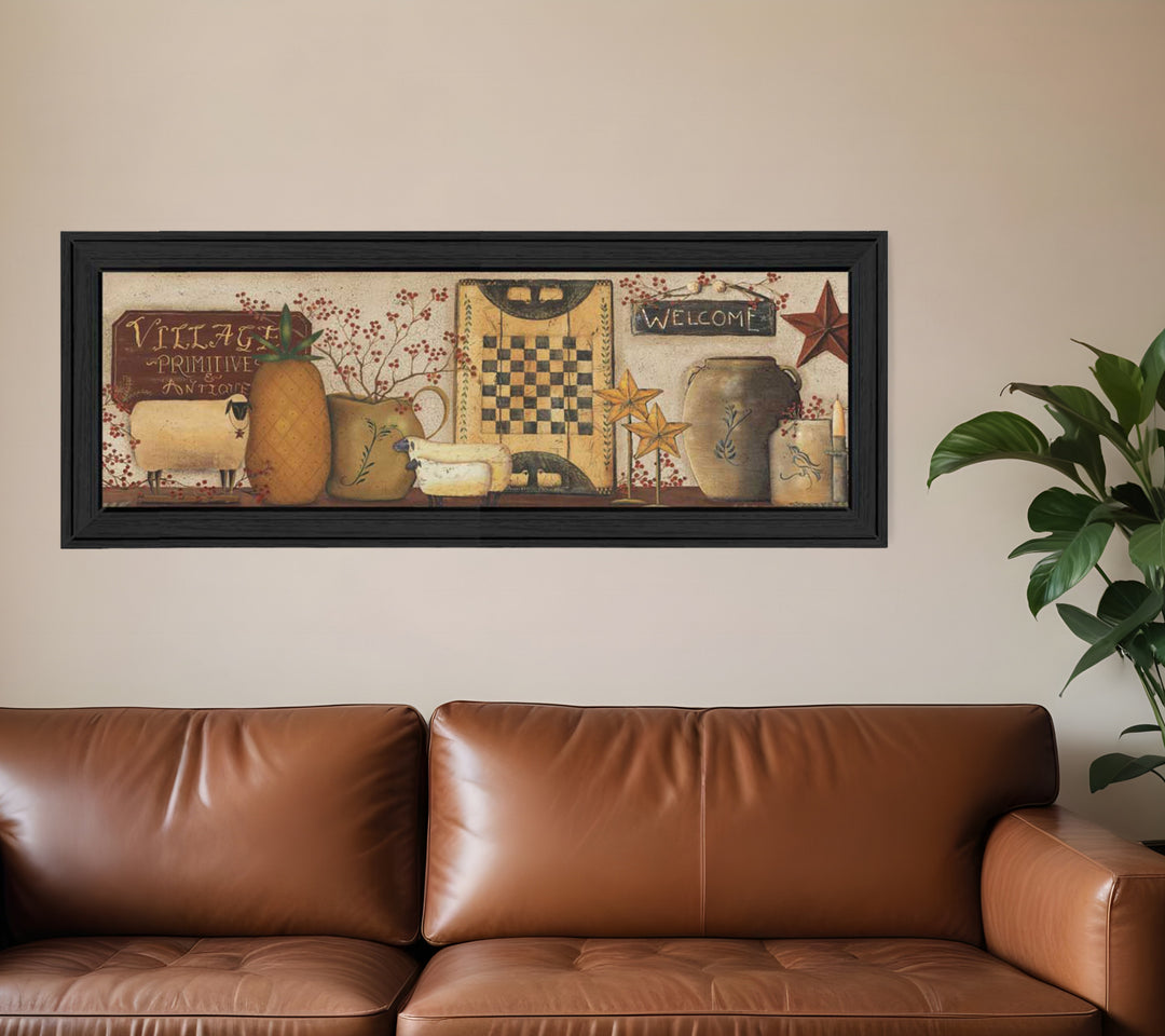 Village Welcome Black Framed Print Wall Art