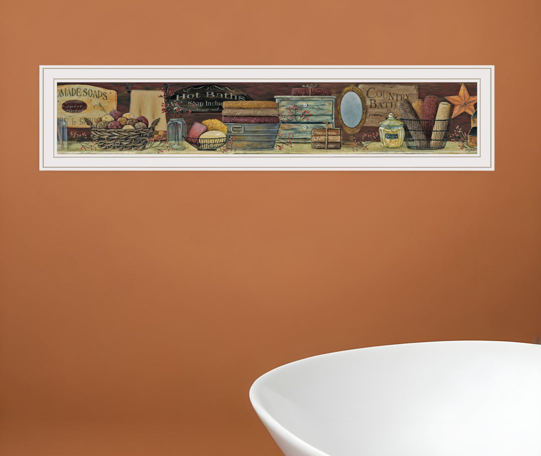 Country Bath Shelf 2 White Framed Print Bathroom Wall Art