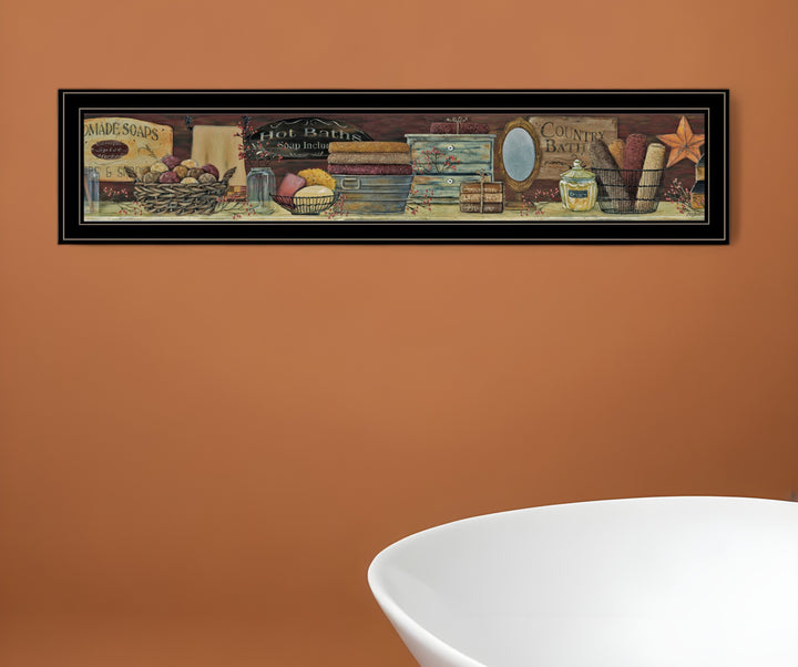 Country Bath Shelf 3 Black Framed Print Bathroom Wall Art