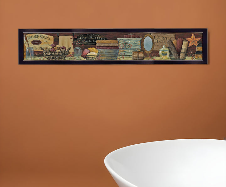 Country Bath Shelf 4 Black Framed Print Bathroom Wall Art