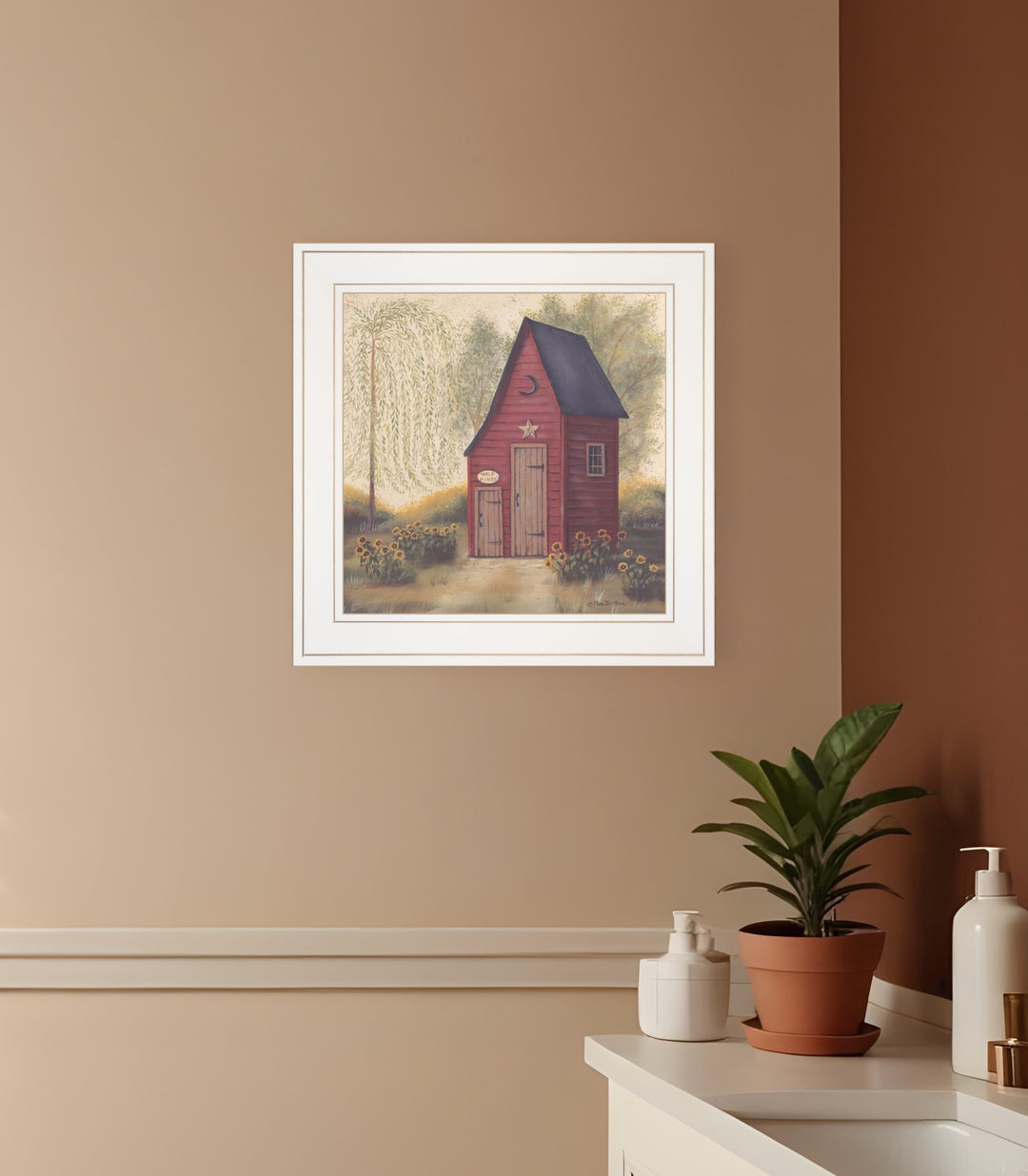 Folk Art Outhouse II 1 White Framed Print Bathroom Wall Art