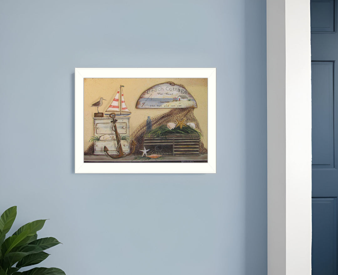 Beach Cottage White Framed Print Wall Art