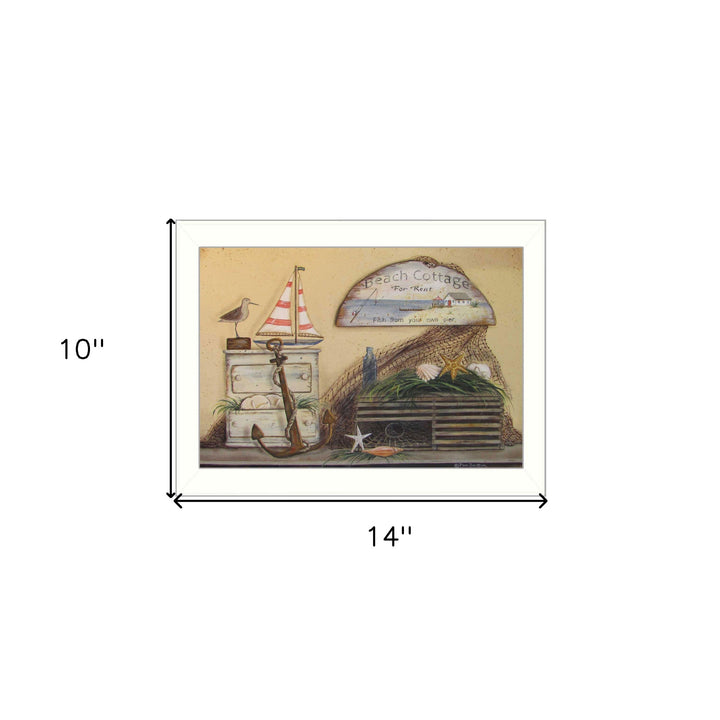 Beach Cottage White Framed Print Wall Art