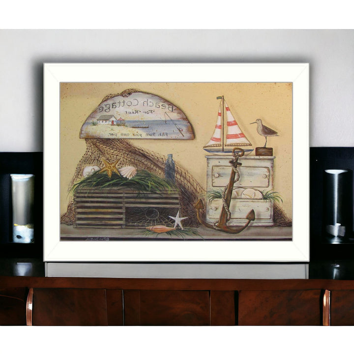 Beach Cottage White Framed Print Wall Art