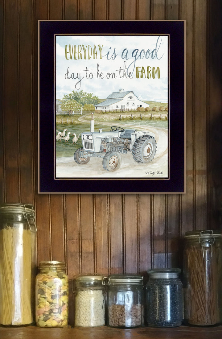 Good Day Antique Ford Tractor Black Framed Print Wall Art