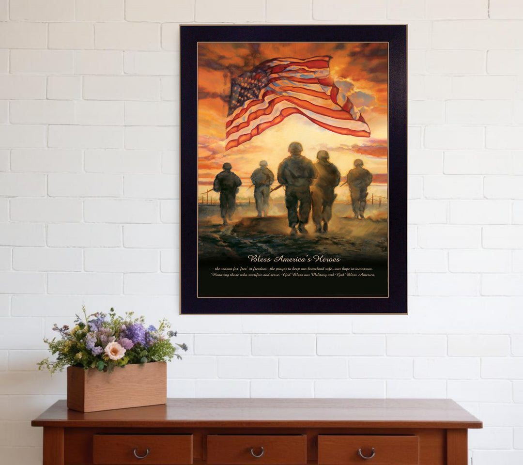 Bless Americas Heroes Black Framed Print Wall Art