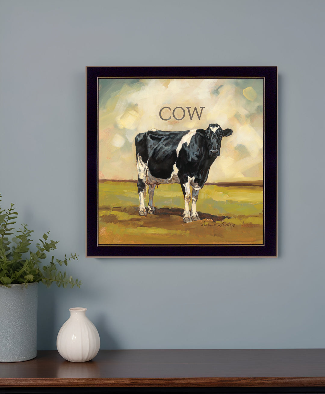 Colby the Cow Black Framed Print Wall Art