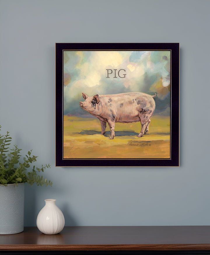 Piper the Pig Black Framed Print Wall Art