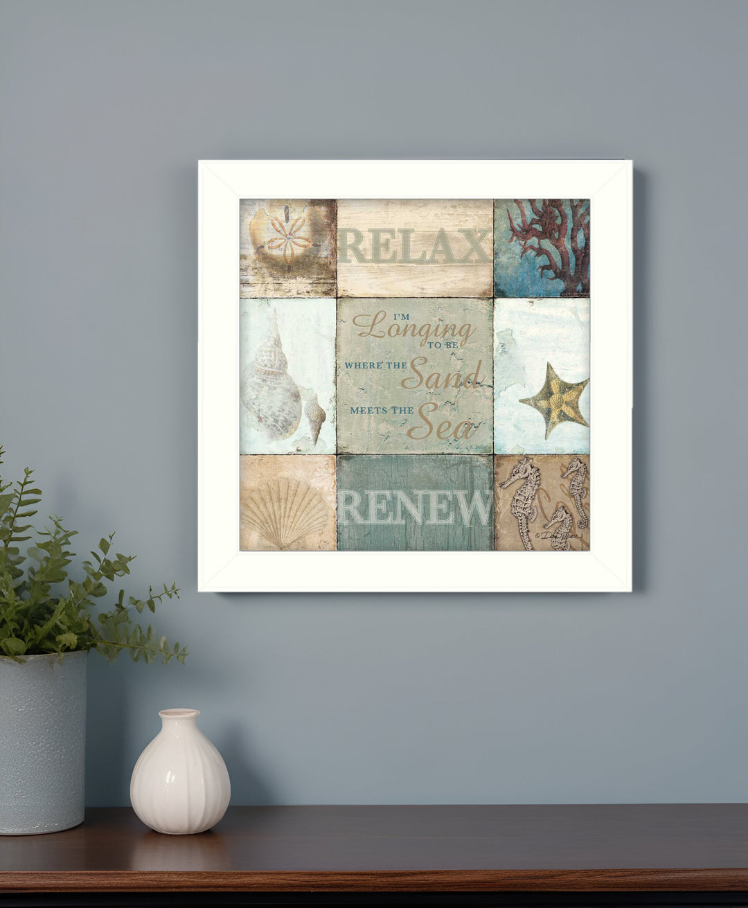 Sand and Sea White Framed Print Wall Art