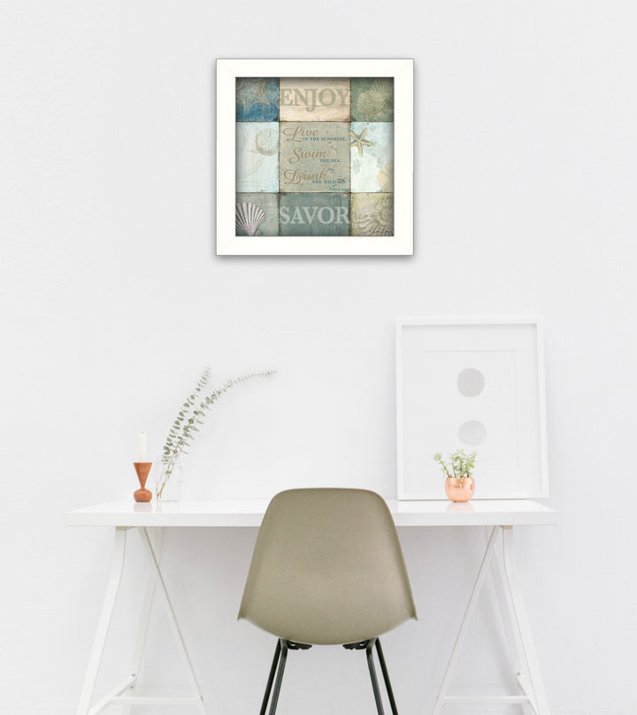 Live in the Sunshine 1 White Framed Print Wall Art