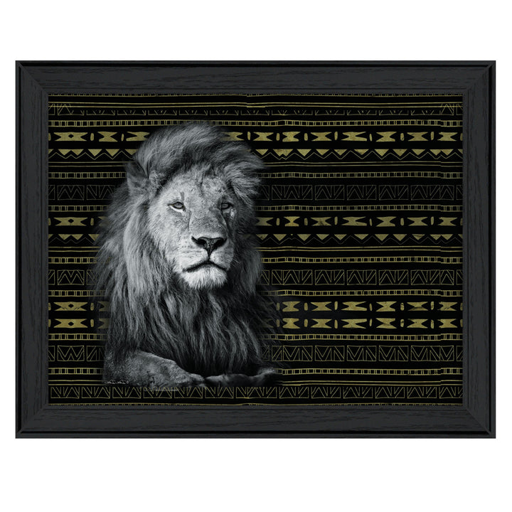 Patterned Lion Black Framed Print Wall Art