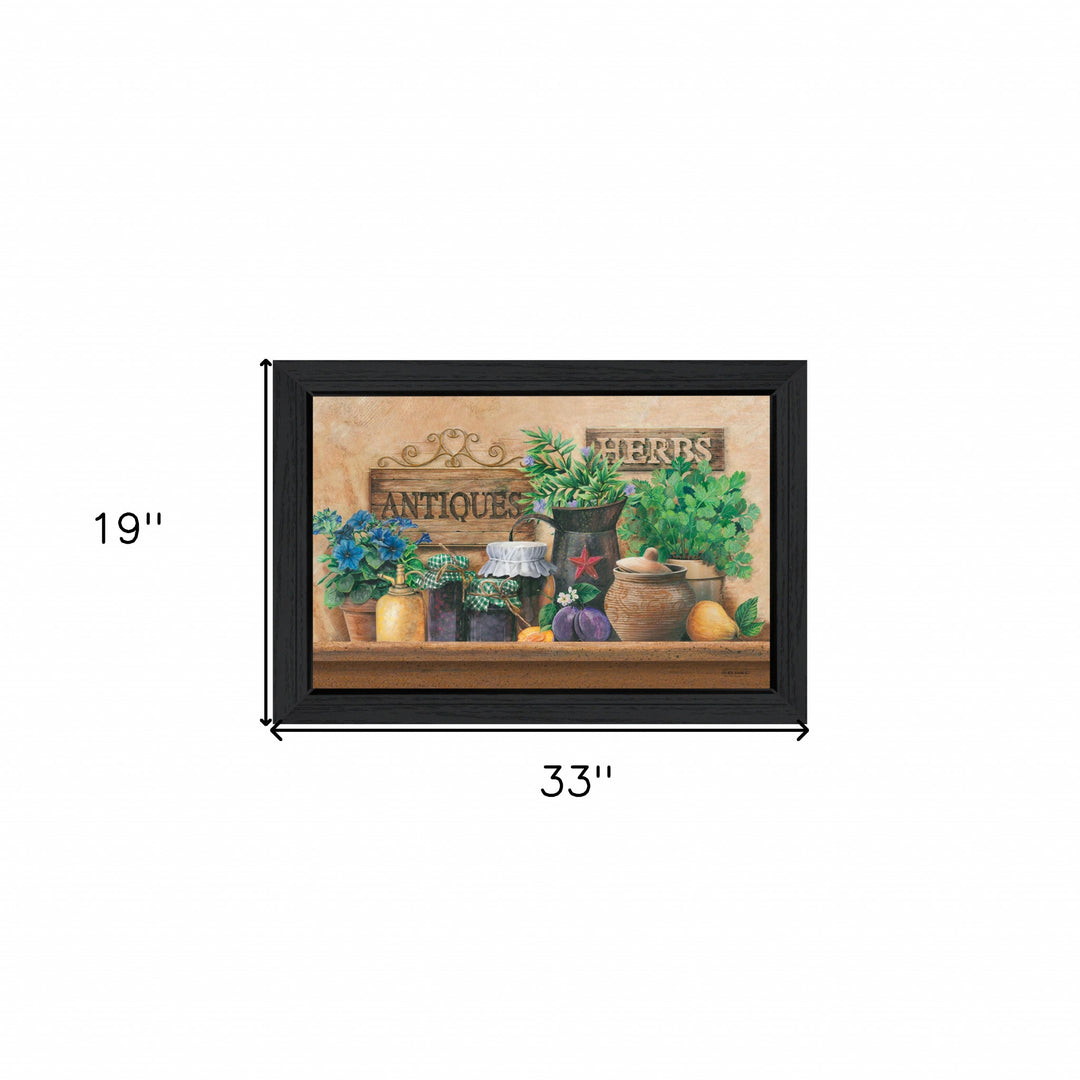 Antiques and Herbs 3 Black Framed Print Kitchen Wall Art