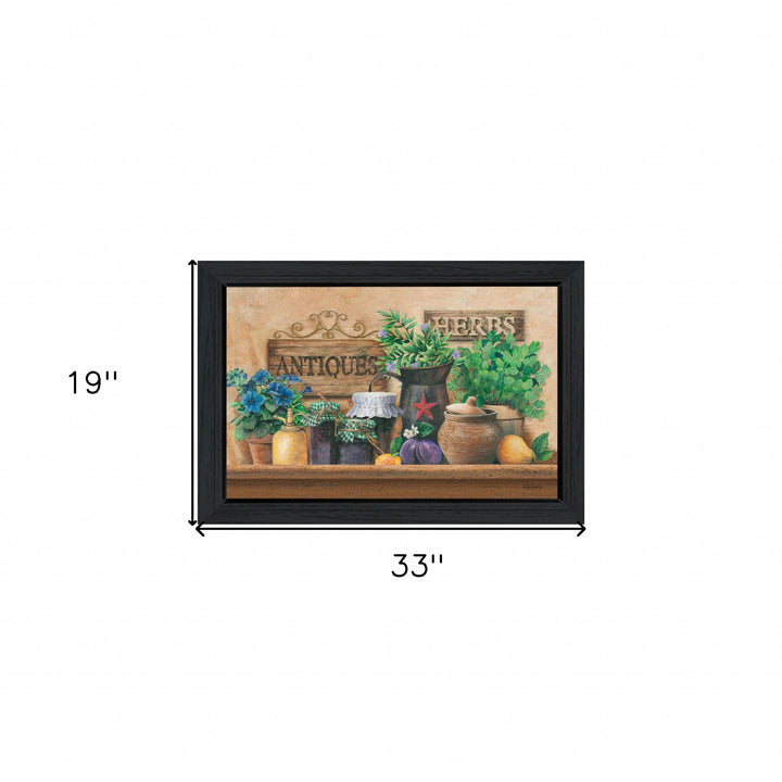 Antiques and Herbs 3 Black Framed Print Kitchen Wall Art