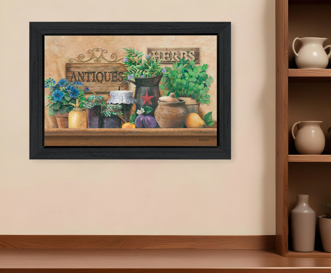 Antiques and Herbs 3 Black Framed Print Kitchen Wall Art