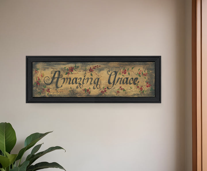 Amazing Grace Floral Black Framed Print Wall Art