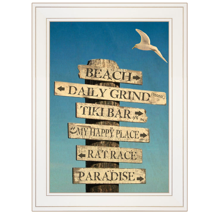 Beach Directional White Framed Print Wall Art