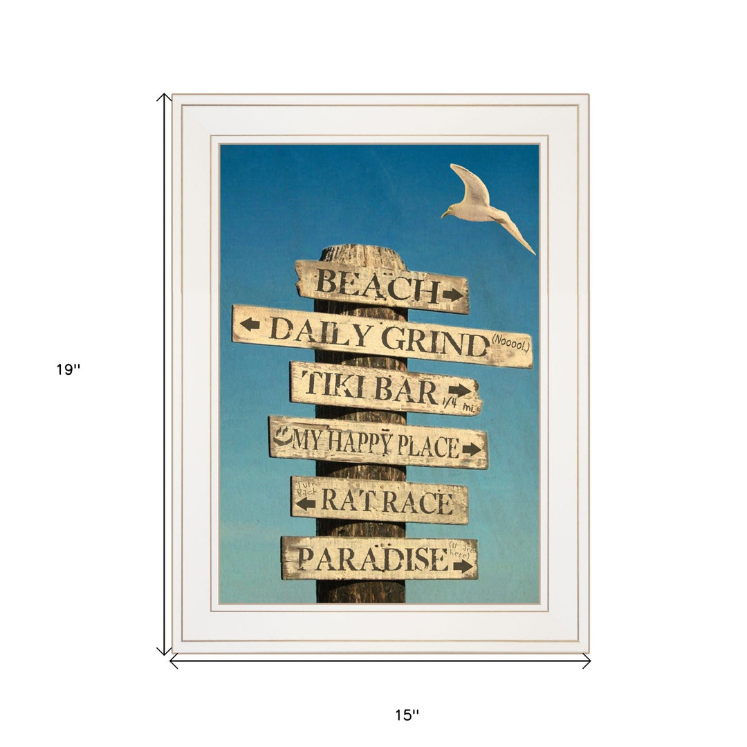 Beach Directional White Framed Print Wall Art