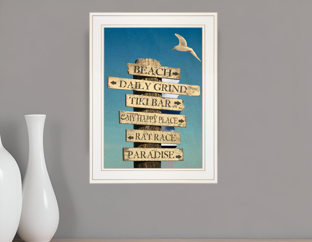 Beach Directional White Framed Print Wall Art