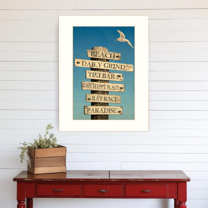 Beach Directional 2 White Framed Print Wall Art