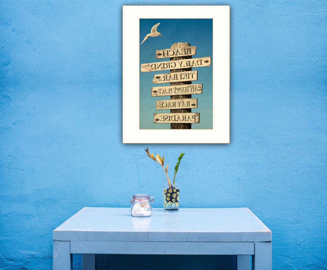 Beach Directional 2 White Framed Print Wall Art