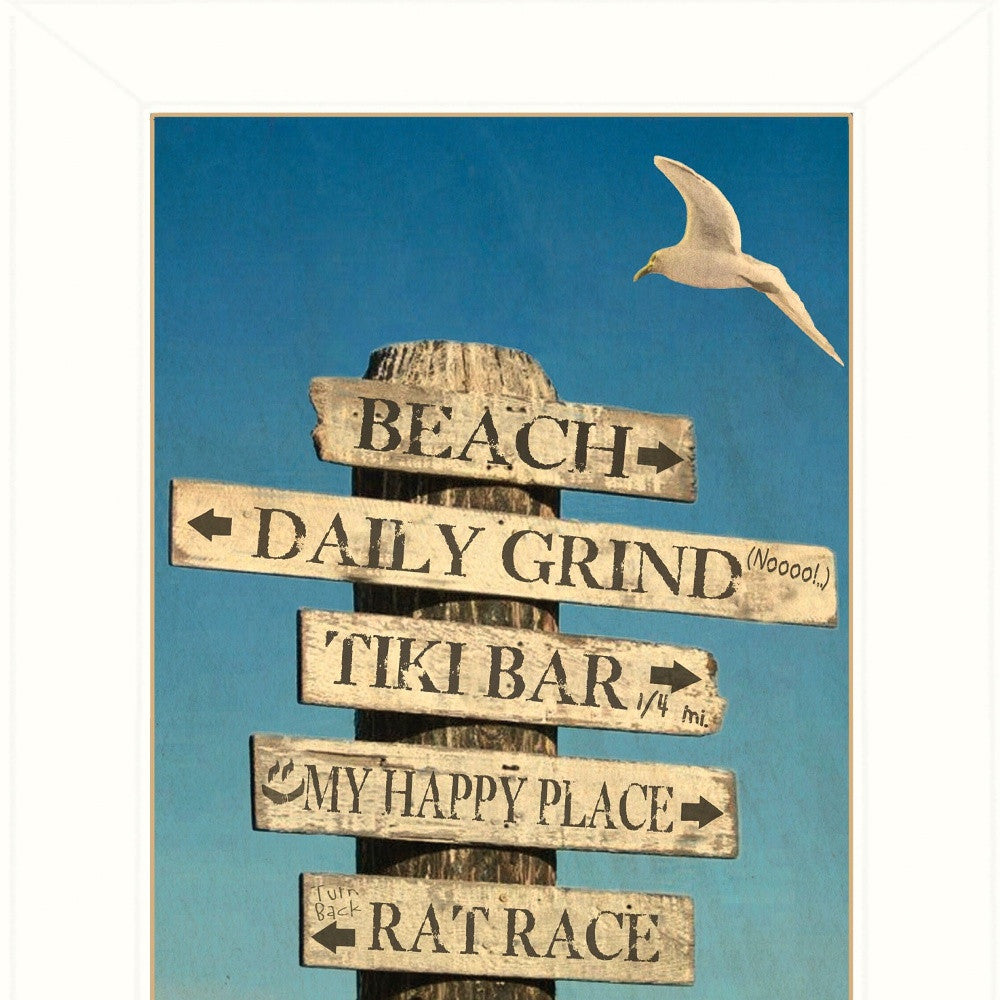 Beach Directional 2 White Framed Print Wall Art