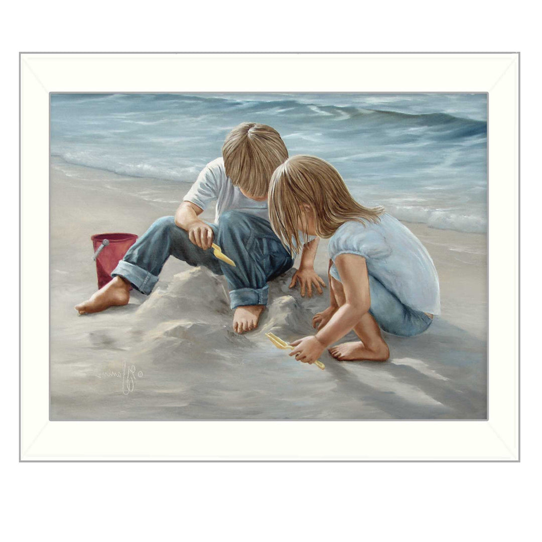 Sand Castle Builders 1 White Framed Print Wall Art