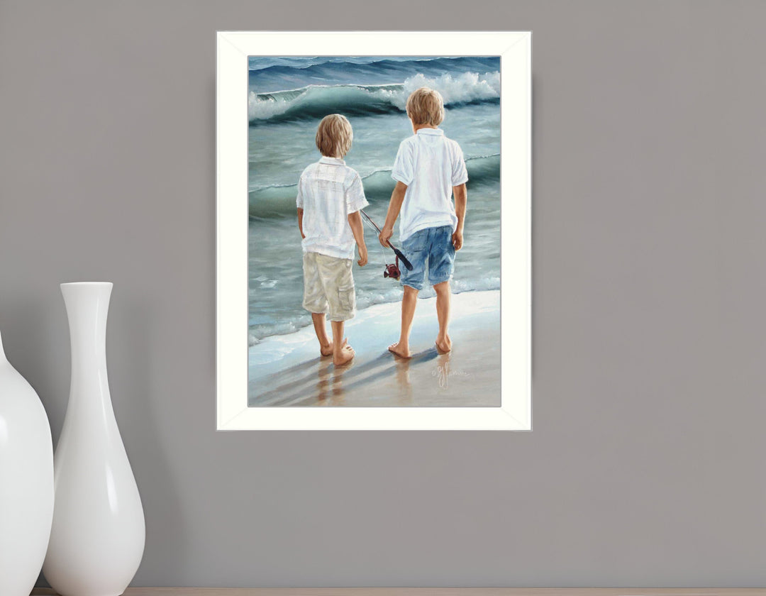 Going Fishing White Framed Print Wall Art