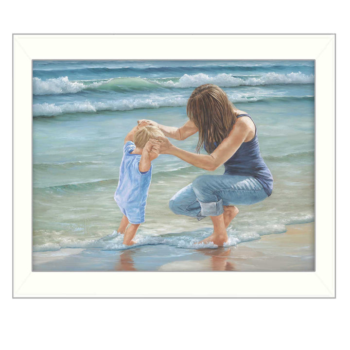 Playing in the Water White Framed Print Wall Art