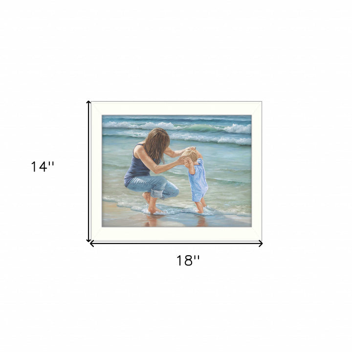 Playing in the Water White Framed Print Wall Art