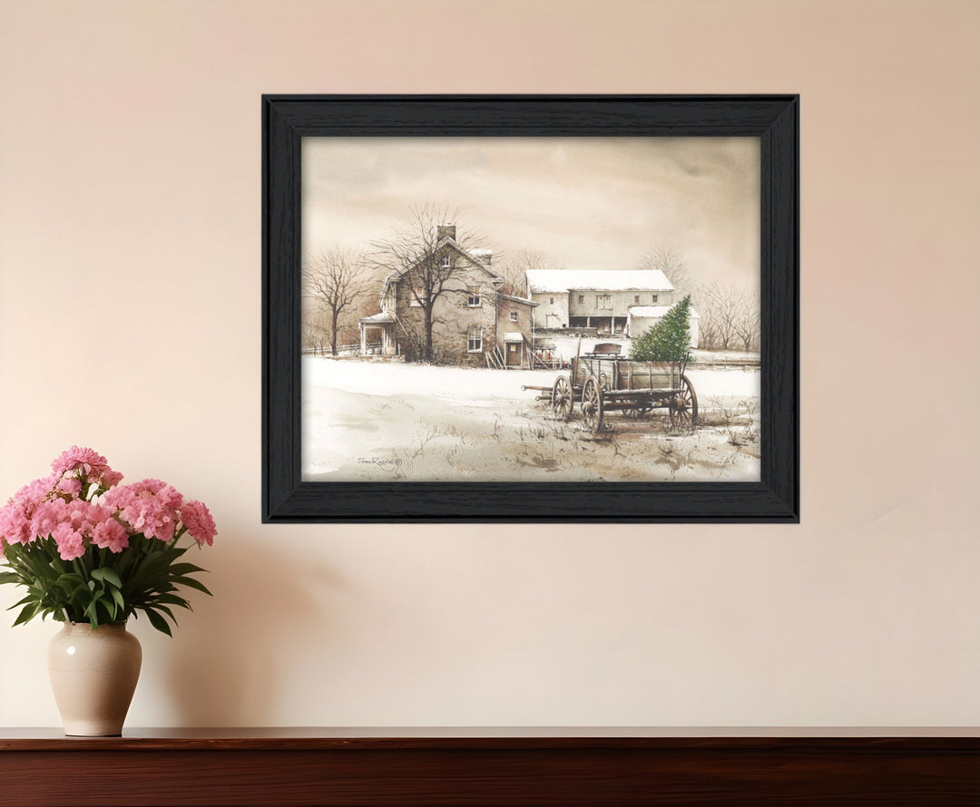 Bringing Home the Tree 1 Black Framed Print Wall Art