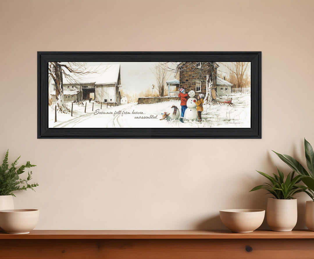 Snowmen from Heaven 1 Black Framed Print Wall Art