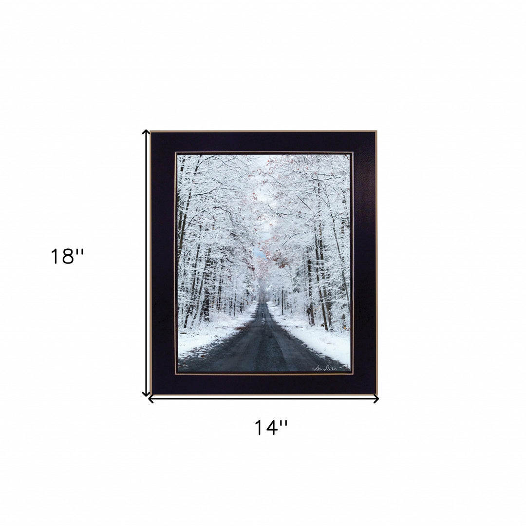 All Roads lead Home winter lane Black Framed Print Wall Art