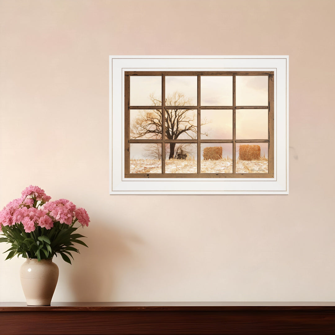 View of Fields White Framed Print Wall Art