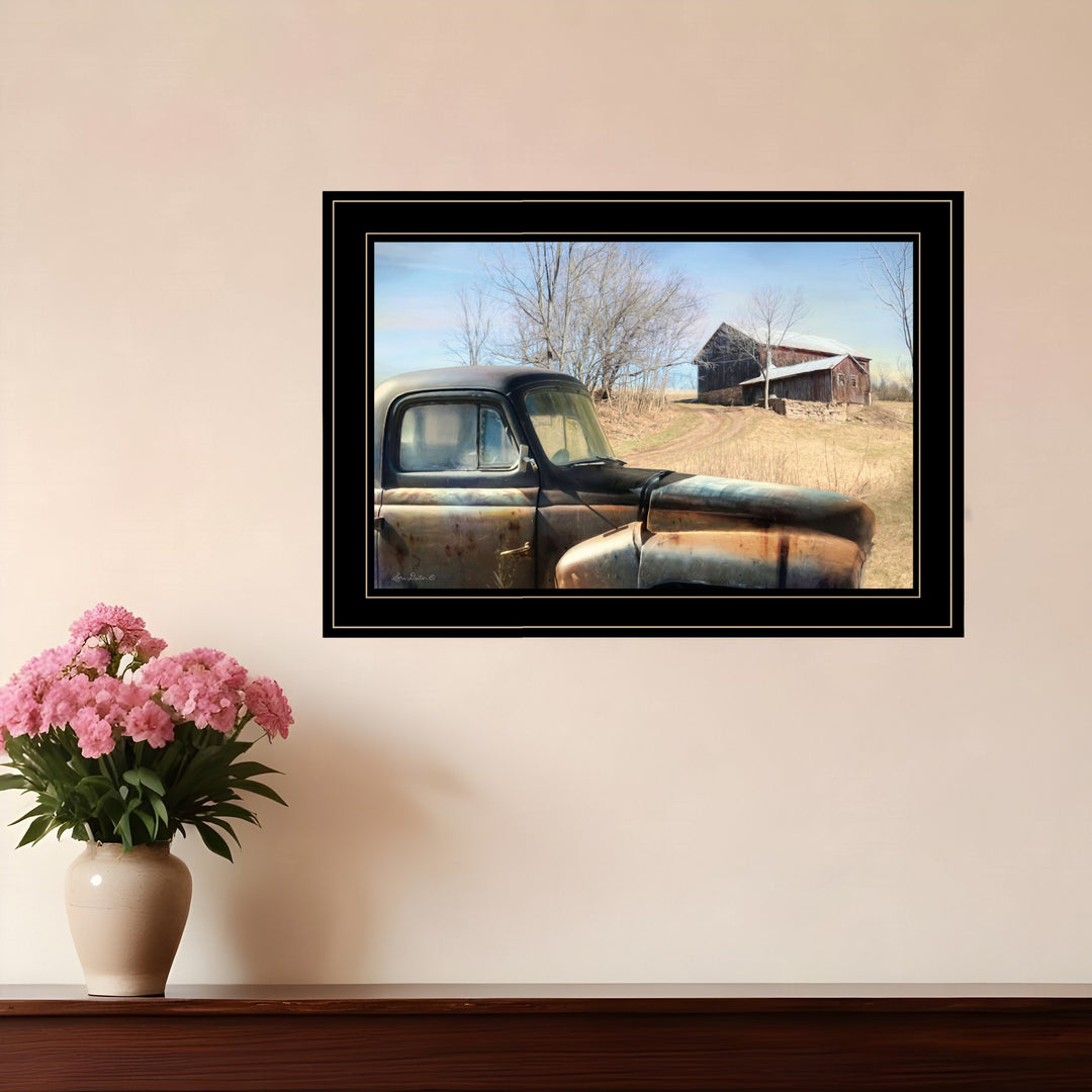 Vintage Farm Trucks 2 Black Framed Print Wall Art