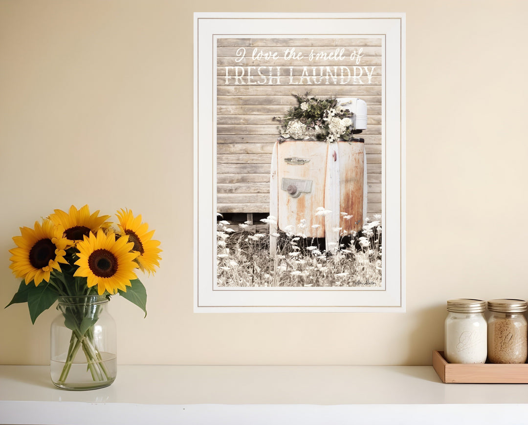 Fresh Laundry 1 White Framed Print Bathroom Wall Art