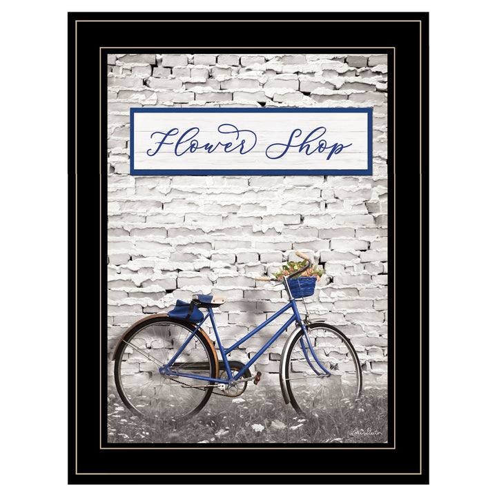 Flower Shop Bicycle 2 Black Framed Print Wall Art