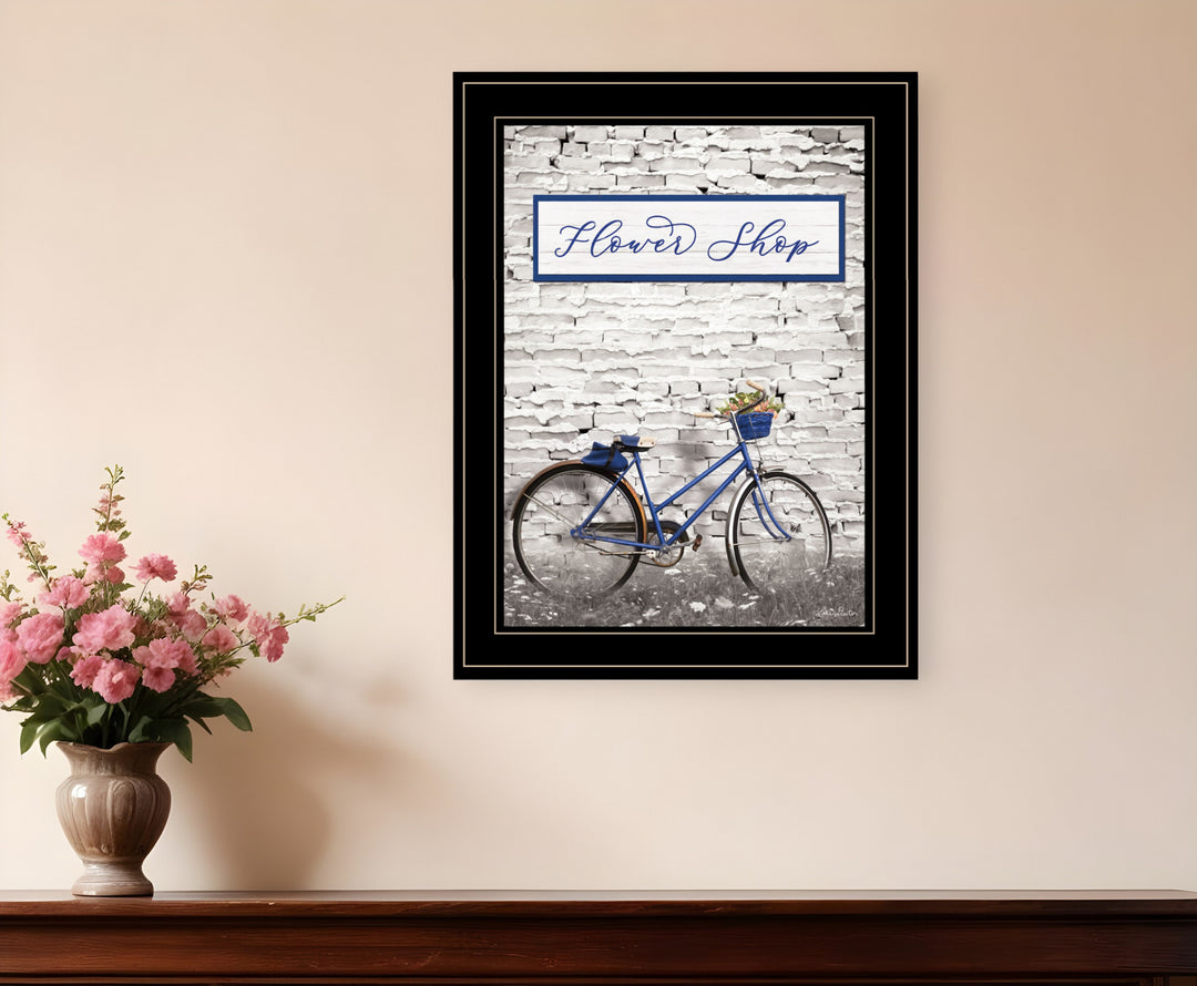 Flower Shop Bicycle 2 Black Framed Print Wall Art