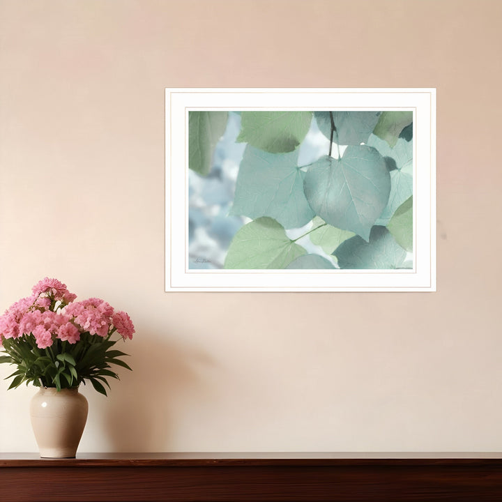 Aqua Leaves 1 White Framed Print Wall Art