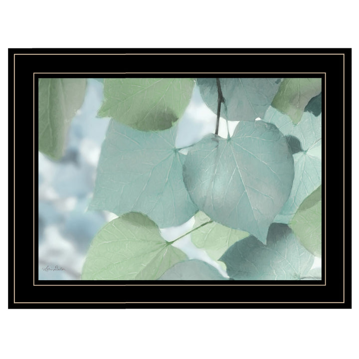 Aqua Leaves 2 Black Framed Print Wall Art