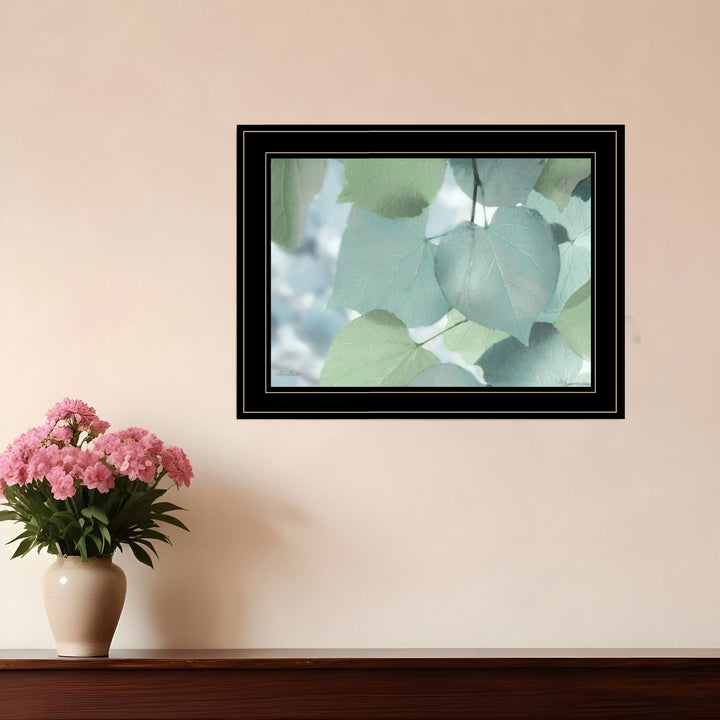 Aqua Leaves 2 Black Framed Print Wall Art