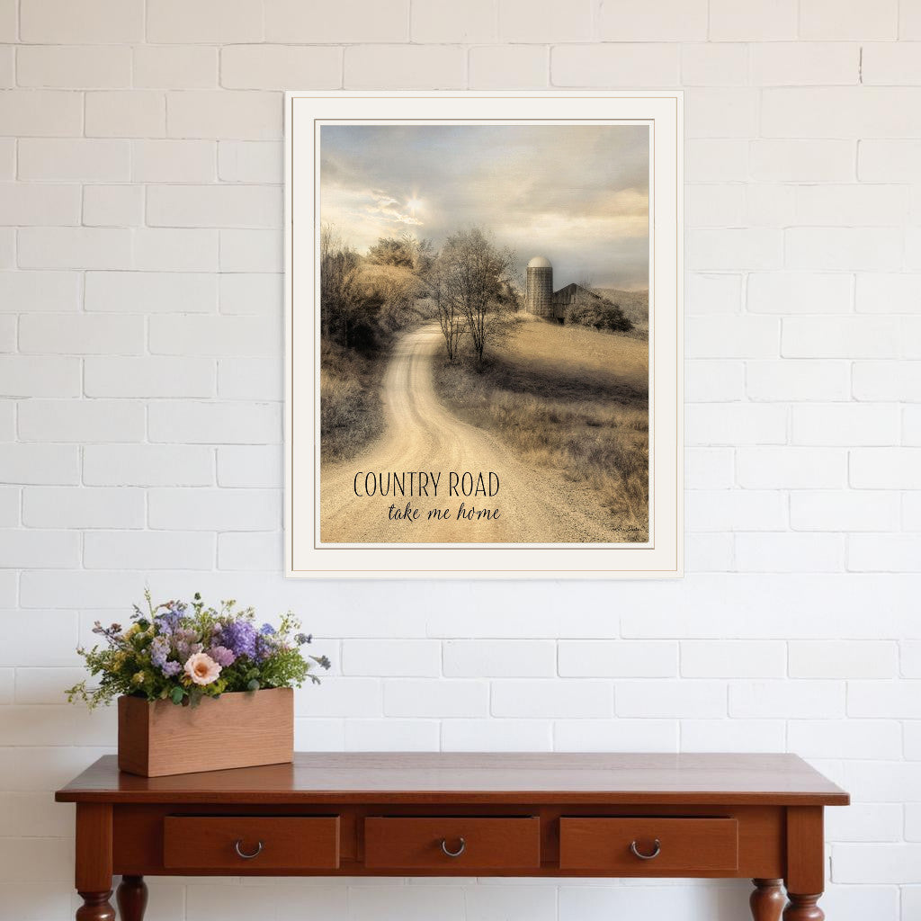 Country Road Take Me 1 White Framed Print Wall Art